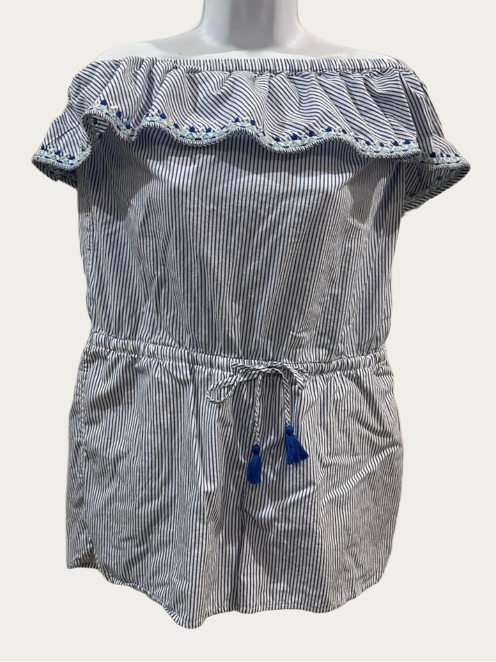Strapless Ruffle Embroidered Romper with tassels Vineyard Vines Medium